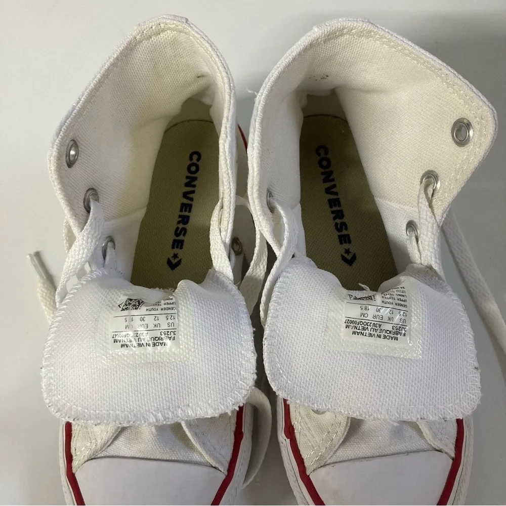 Converse Chuck Taylor All Star White Canvas High-Tops with Red and Blue Accents